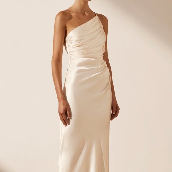 Shona Joy LA LUNE ASYMMETRICAL GATHERED MAXI DRESS - CREAM - Picture 3 of 4